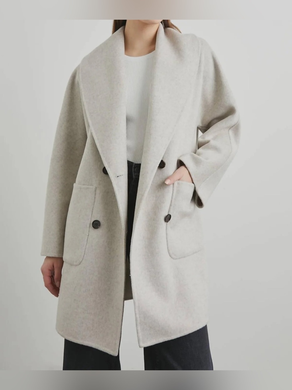 Rails Nily Wool Blend Shawl Collar Coat Oatmeal Size M - Pristine